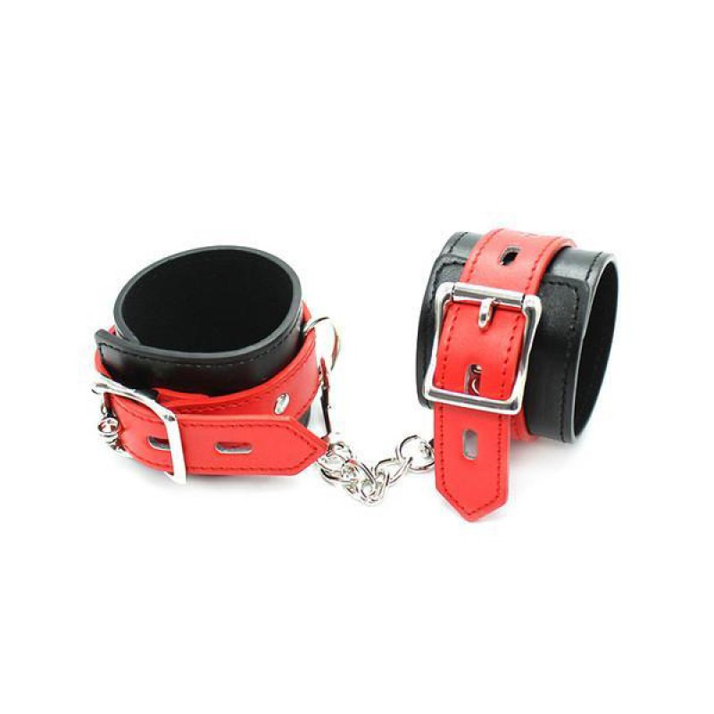 Adora Erotica Faux Leather Handcuffs - Black & Red